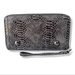 Express Gray Snake Print Large Wristlet Clutch Zip Around Wallet